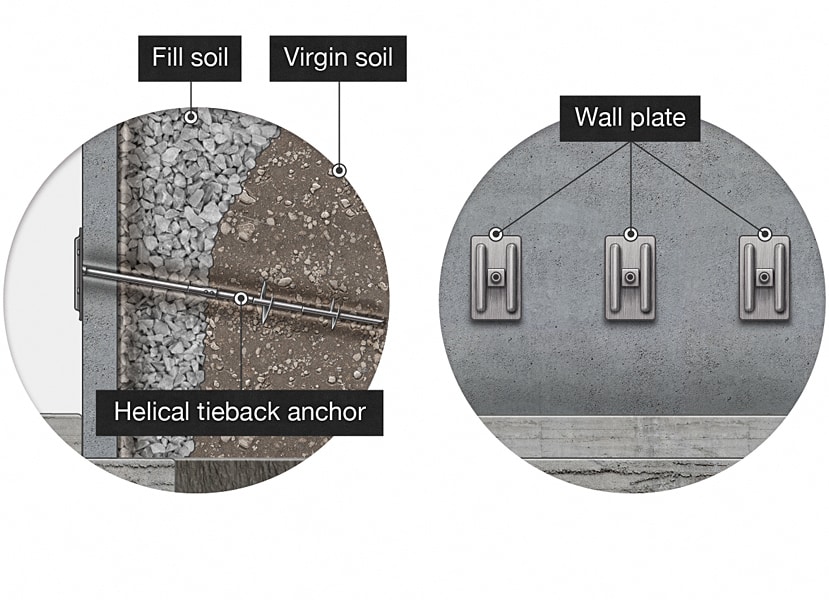 Example of concrete wall straightening.