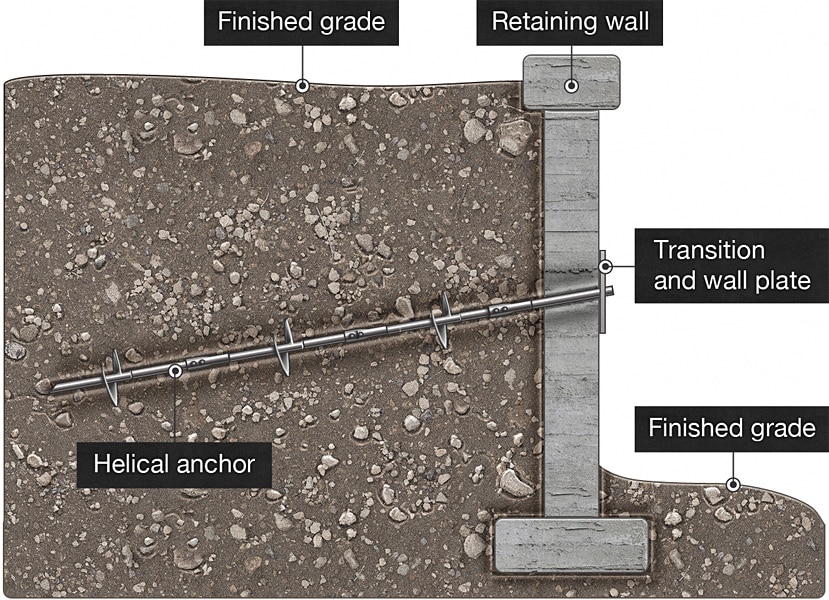 Cross section of a retaining wall example.